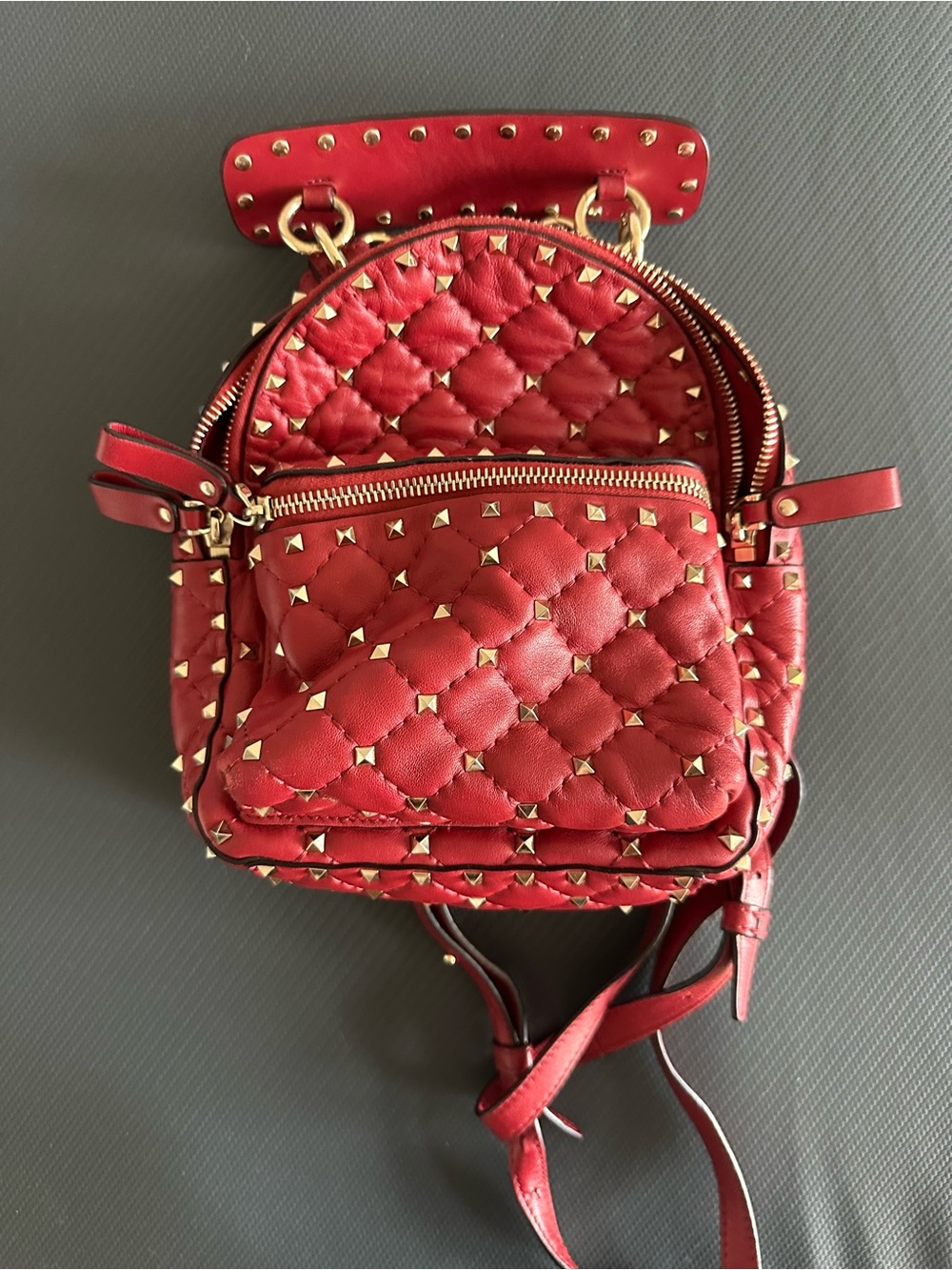 Valentino rockstud spike Red Quilted Studded Mini Backpack